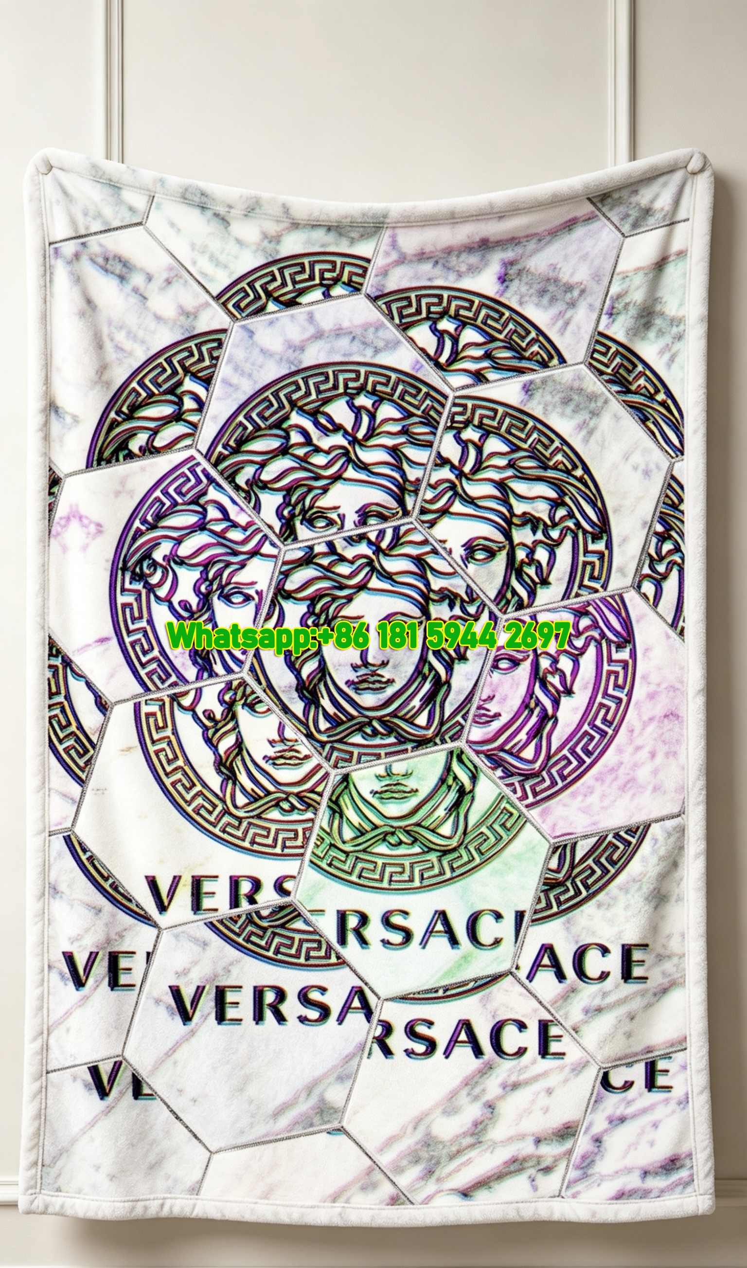 Pastel Rainbow Versace Glitch Medalla Print Throw Blanket IMG_1388